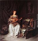 Playing Canvas Paintings - Woman Playing a Lute